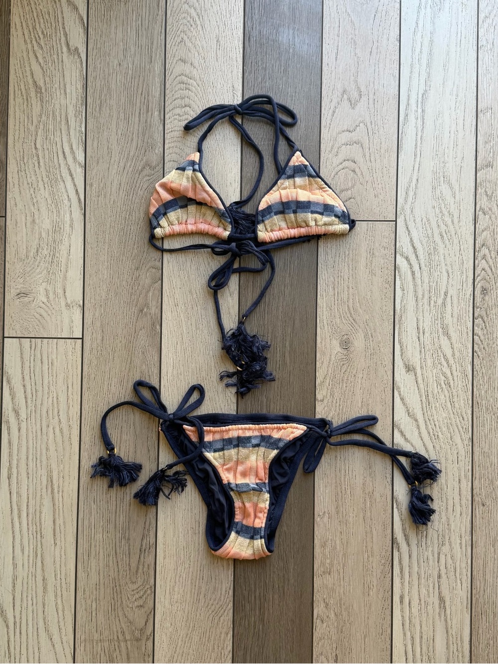 SUBOO Women’s Orange & Navy Stripe Tie-Side Bikini Set - XS